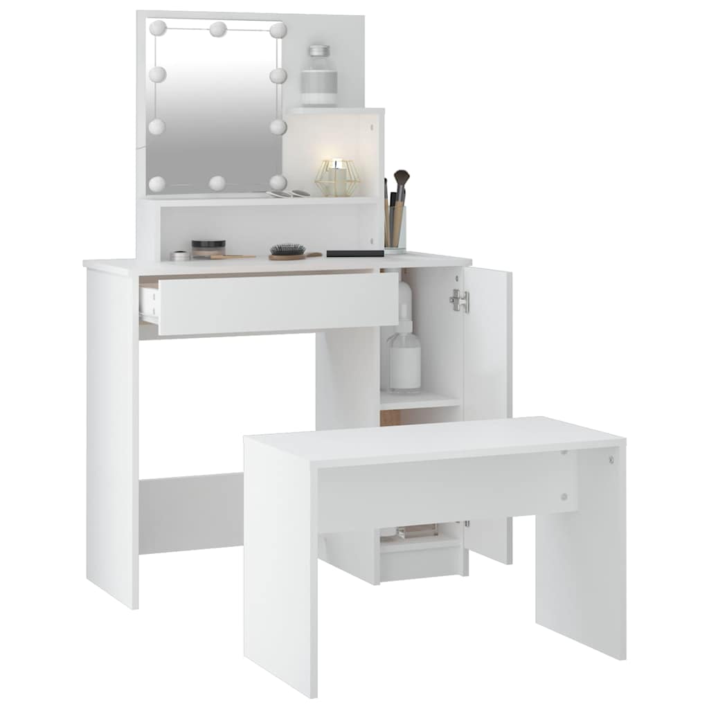 vidaXL Dressing Table Set with LED White Engineered Wood