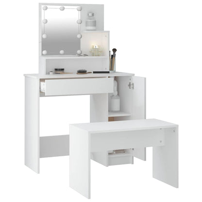 vidaXL Dressing Table Set with LED White Engineered Wood