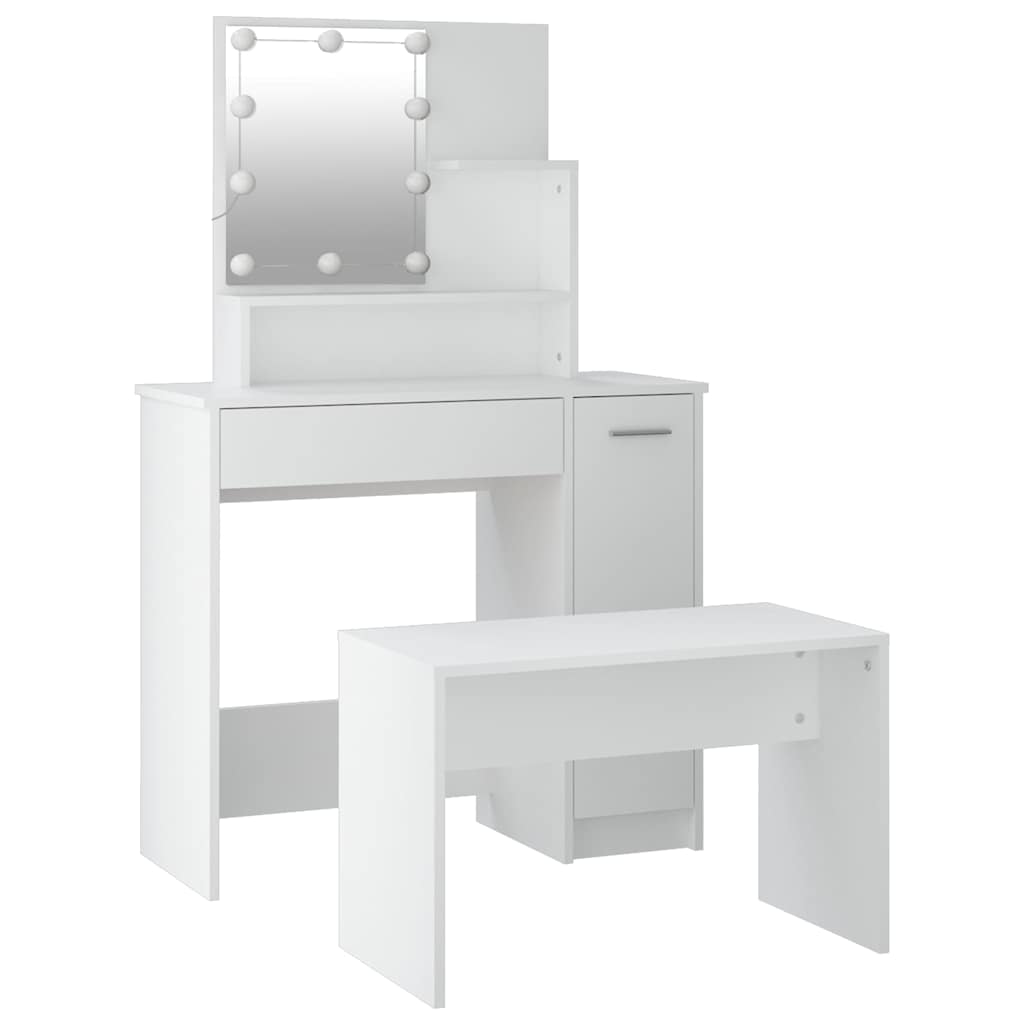 vidaXL Dressing Table Set with LED White Engineered Wood