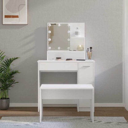 vidaXL Dressing Table Set with LED White Engineered Wood