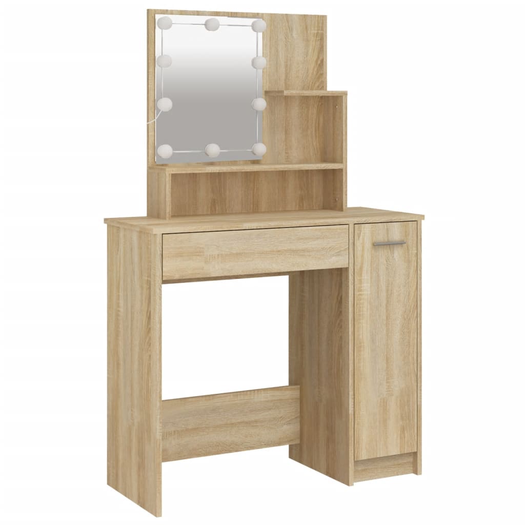 vidaXL Dressing Table Set with LED Sonoma Oak Engineered Wood