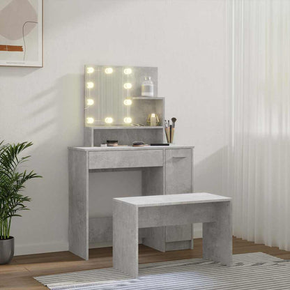vidaXL Dressing Table Set with LED Concrete Grey Engineered Wood