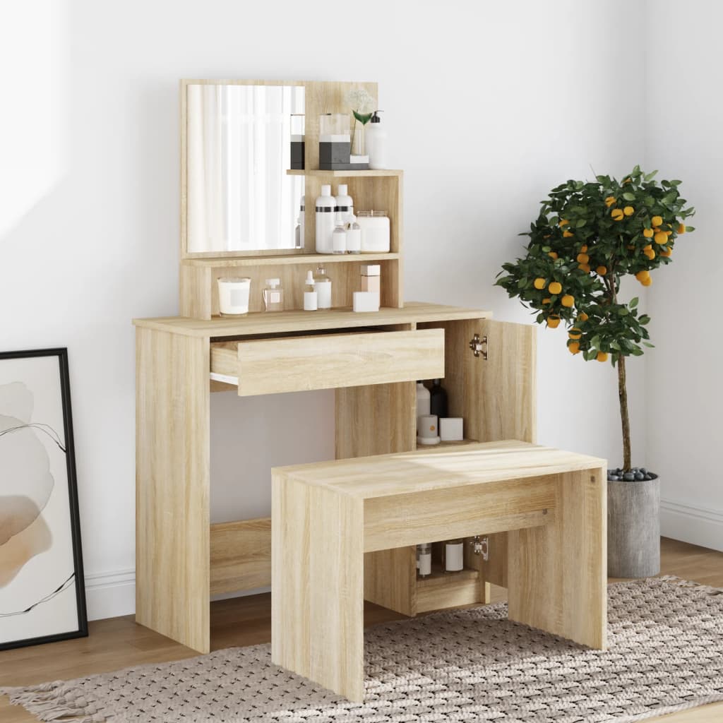 vidaXL Dressing Table Set Sonoma Oak 86.5x35x136 cm