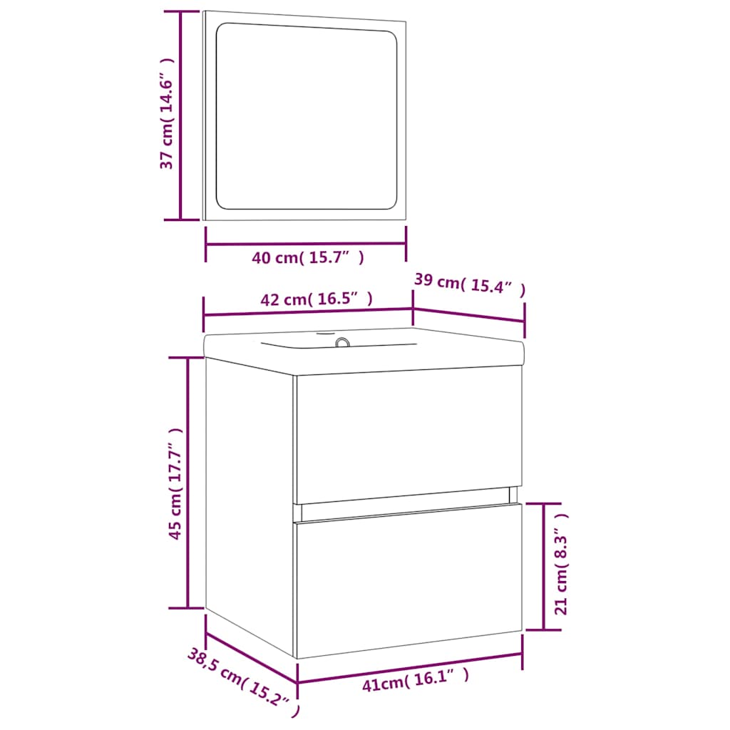 vidaXL Bathroom Sink Cabinet with Basin and Mirror Smoked Oak