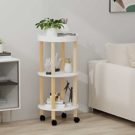 vidaXL 3-tier Trolley White 38x38x82cm Engineered Wood&Solid Wood Pine