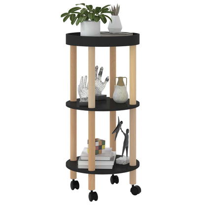 vidaXL 3-tier Trolley Black 38x38x82cm Engineered Wood&Solid Wood Pine