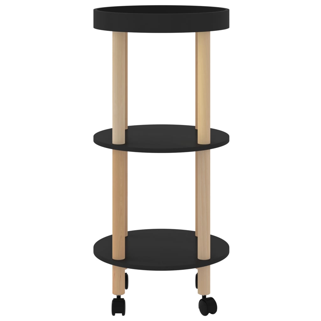 vidaXL 3-tier Trolley Black 38x38x82cm Engineered Wood&Solid Wood Pine