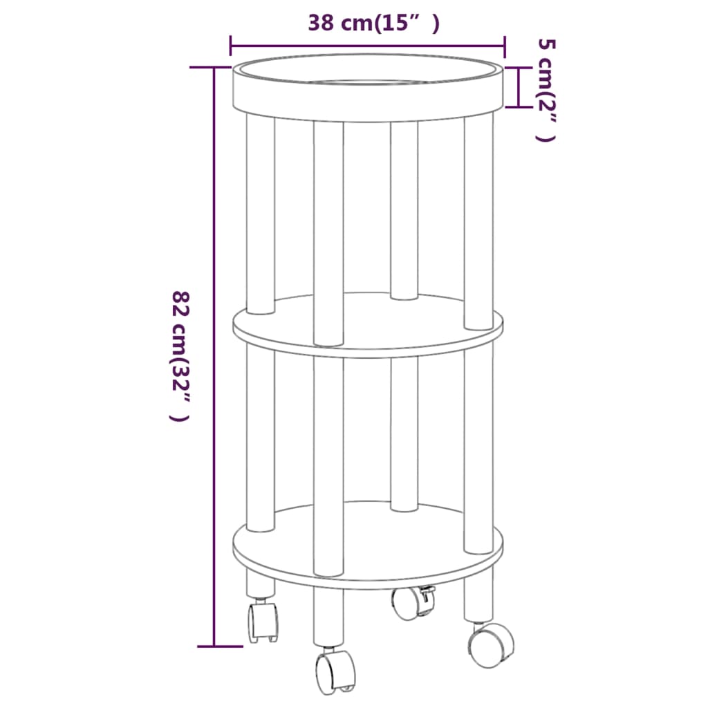 vidaXL 3-tier Trolley Grey 38x38x82cm Engineered Wood&Solid Wood Pine