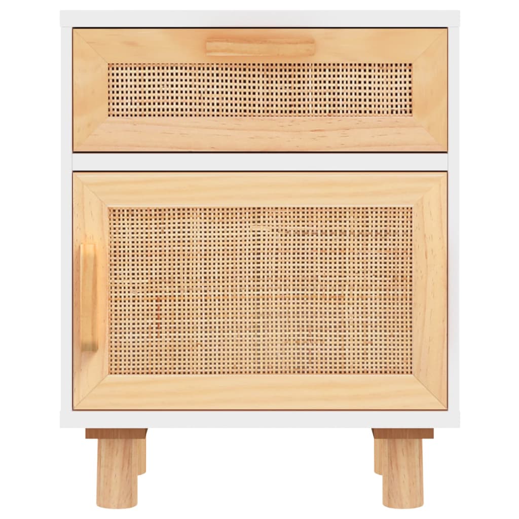 vidaXL Bedside Cabinets 2 pcs White Solid Wood Pine and Natural Rattan