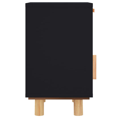 vidaXL Bedside Cabinet Black Solid Wood Pine and Natural Rattan