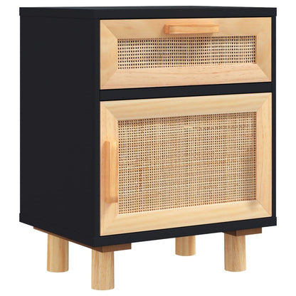 vidaXL Bedside Cabinets 2 pcs Black Solid Wood Pine and Natural Rattan