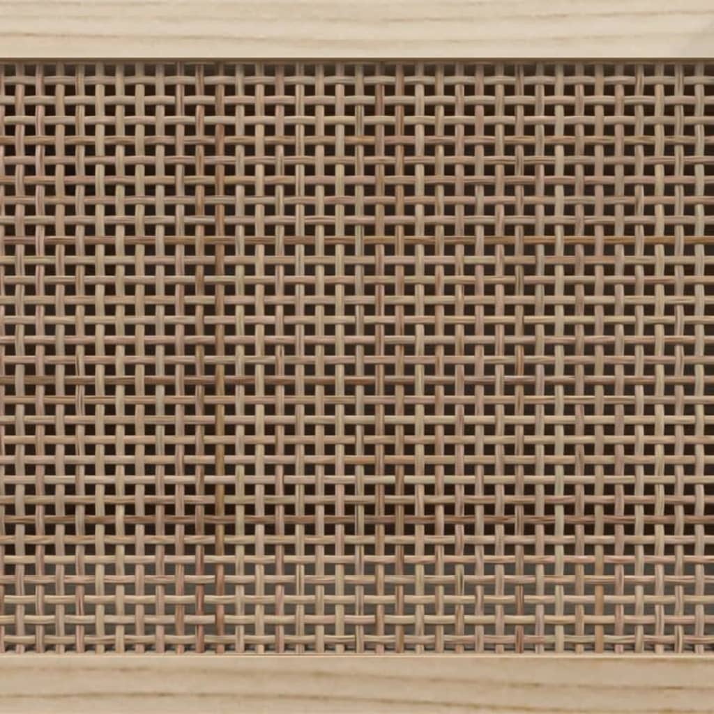 vidaXL TV Cabinet White 80x30x40 cm Solid Wood Pine and Natural Rattan