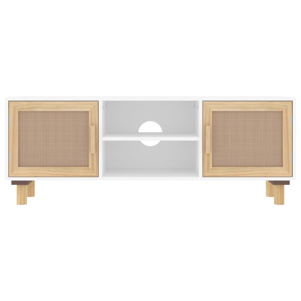 vidaXL TV Cabinet White 105x30x40 cm Solid Wood Pine&Natural Rattan
