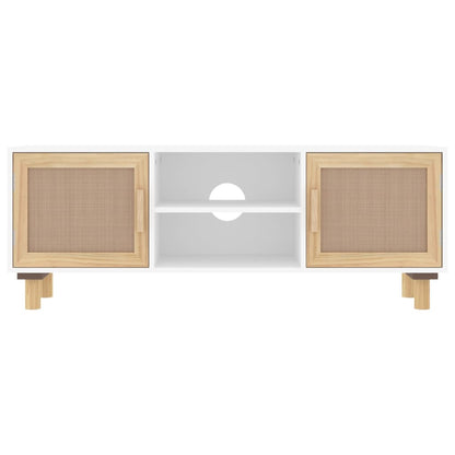 vidaXL TV Cabinet White 105x30x40 cm Solid Wood Pine&Natural Rattan