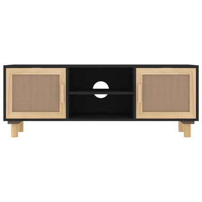 vidaXL TV Cabinet Black 105x30x40 cm Solid Wood Pine&Natural Rattan