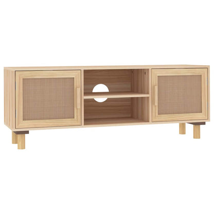 vidaXL TV Cabinet Brown 105x30x40 cm Solid Wood Pine&Natural Rattan