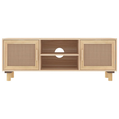 vidaXL TV Cabinet Brown 105x30x40 cm Solid Wood Pine&Natural Rattan