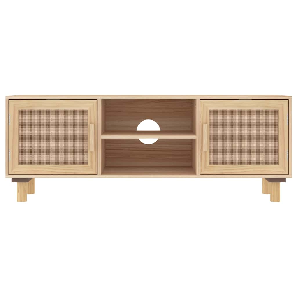 vidaXL TV Cabinet Brown 105x30x40 cm Solid Wood Pine&Natural Rattan