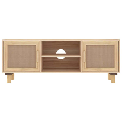 vidaXL TV Cabinet Brown 105x30x40 cm Solid Wood Pine&Natural Rattan