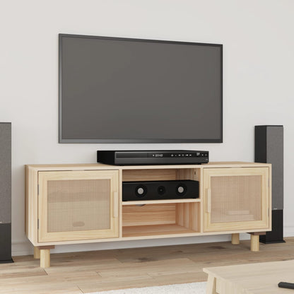 vidaXL TV Cabinet Brown 105x30x40 cm Solid Wood Pine&Natural Rattan