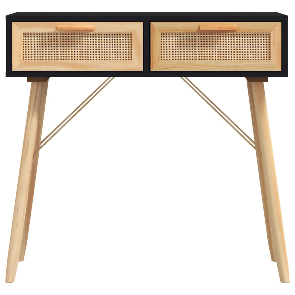 vidaXL Console Table Black 80x30x75 cm Solid Wood Pine&Natural Rattan