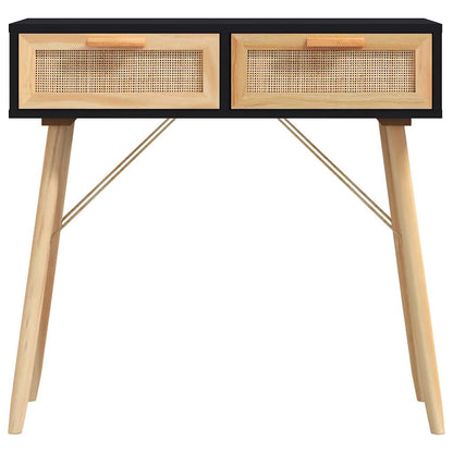vidaXL Console Table Black 80x30x75 cm Solid Wood Pine&Natural Rattan