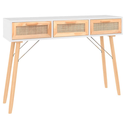 vidaXL Console Table | White | Engineered wood, solid pinewood, natural rattan