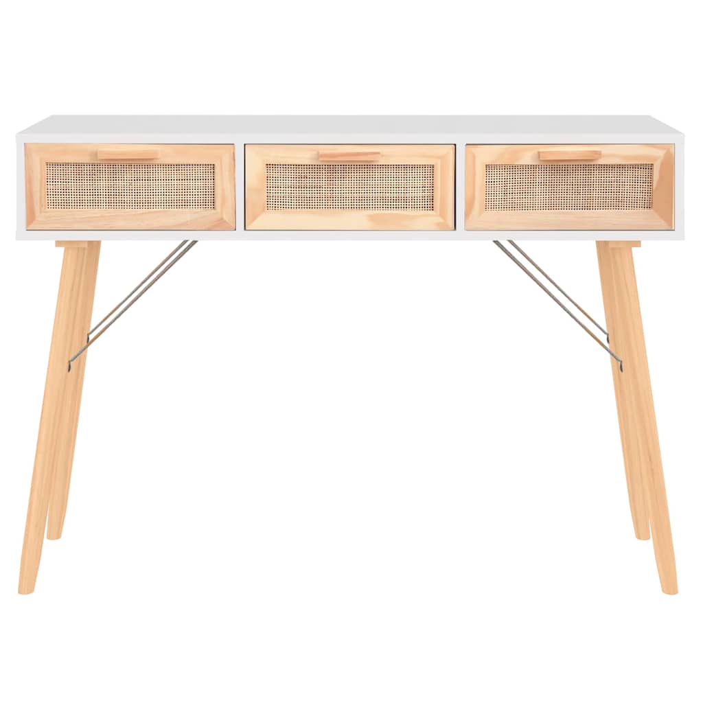 vidaXL Console Table | White | Engineered wood, solid pinewood, natural rattan