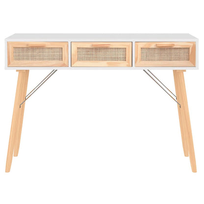 vidaXL Console Table | White | Engineered wood, solid pinewood, natural rattan
