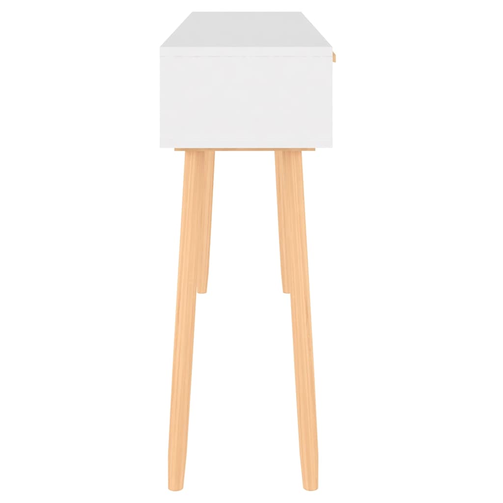 vidaXL Console Table | White | Engineered wood, solid pinewood, natural rattan