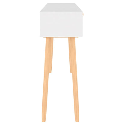 vidaXL Console Table | White | Engineered wood, solid pinewood, natural rattan