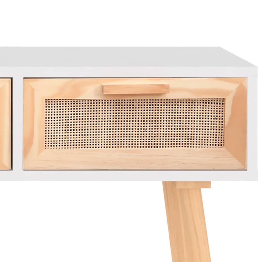 vidaXL Console Table | White | Engineered wood, solid pinewood, natural rattan