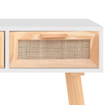 vidaXL Console Table | White | Engineered wood, solid pinewood, natural rattan