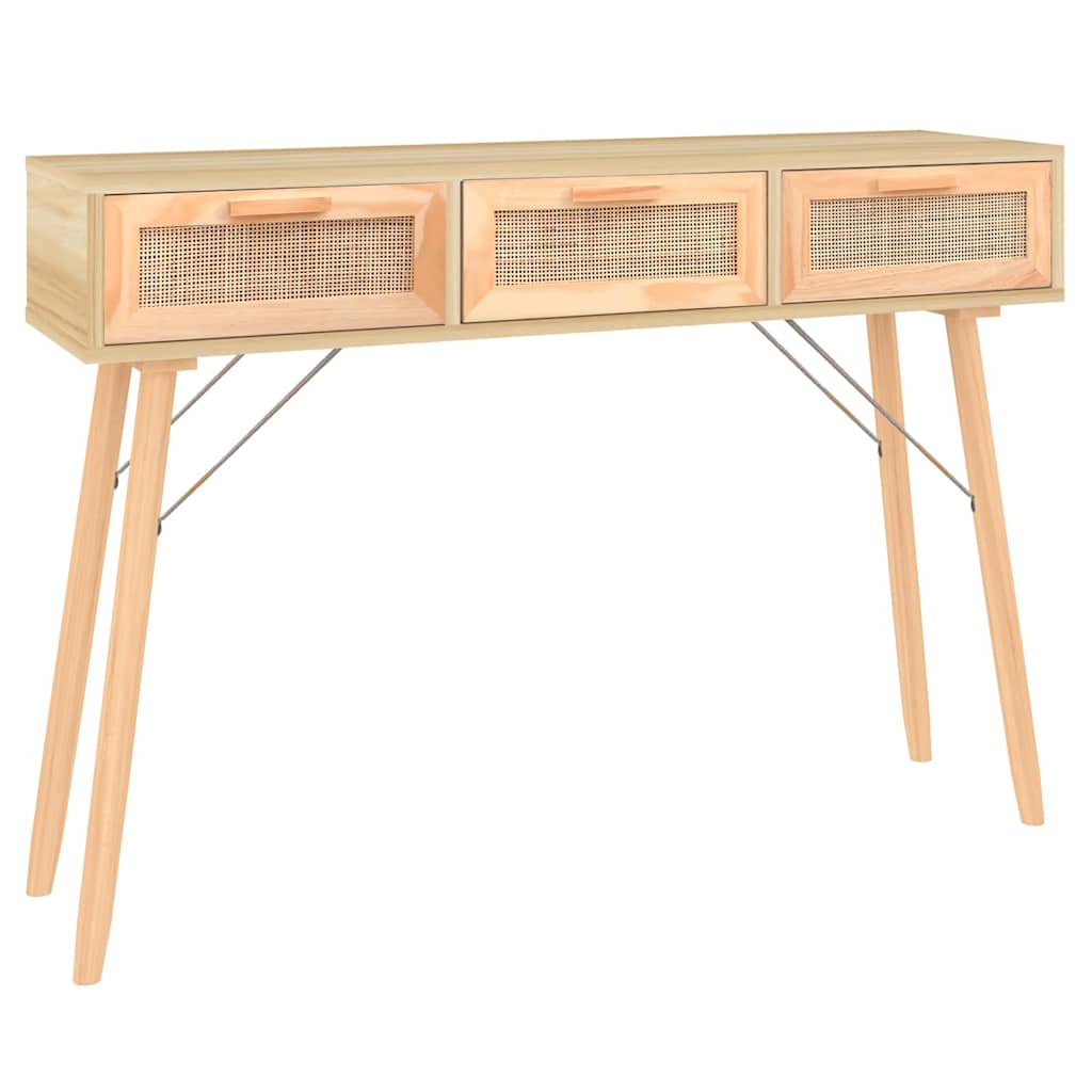 vidaXL Console Table Brown 105x30x75 cm Solid Wood Pine&Natural Rattan