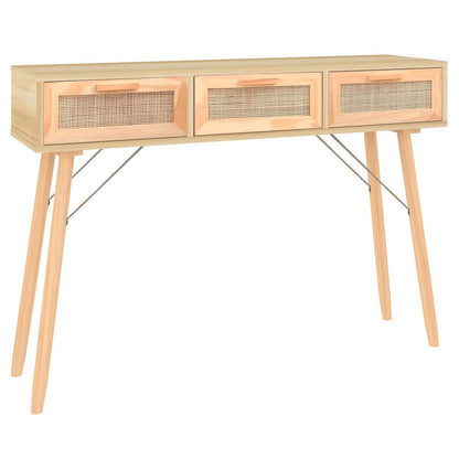 vidaXL Console Table Brown 105x30x75 cm Solid Wood Pine&Natural Rattan