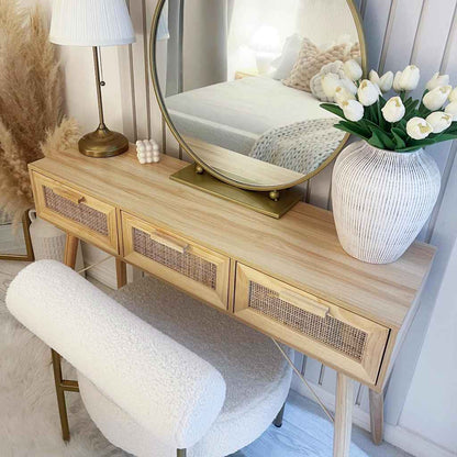 vidaXL Console Table Brown 105x30x75 cm Solid Wood Pine&Natural Rattan