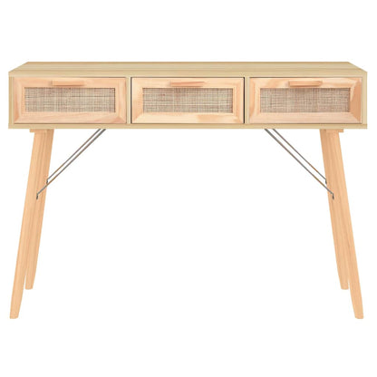vidaXL Console Table Brown 105x30x75 cm Solid Wood Pine&Natural Rattan