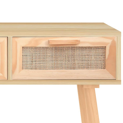 vidaXL Console Table Brown 105x30x75 cm Solid Wood Pine&Natural Rattan