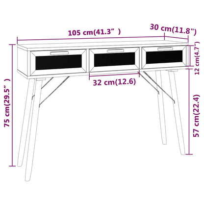 vidaXL Console Table Brown 105x30x75 cm Solid Wood Pine&Natural Rattan