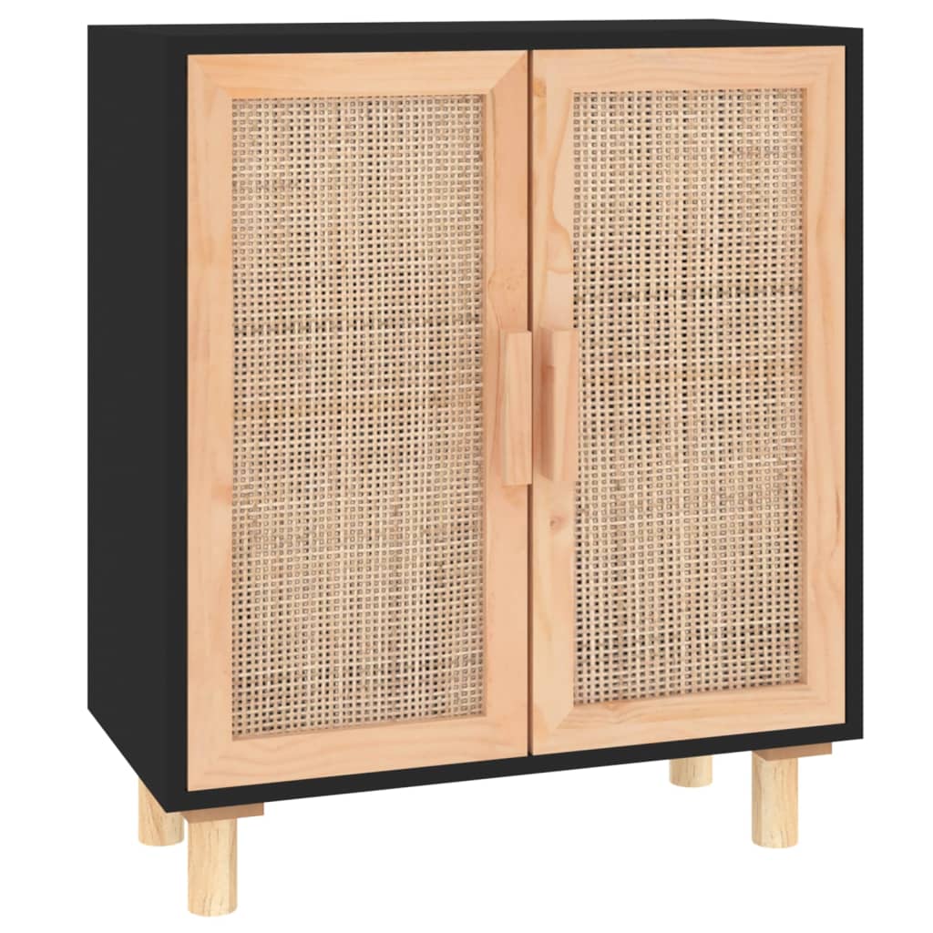 vidaXL Sideboard | Black | Engineered wood, Solid pine wood, Natural rattan