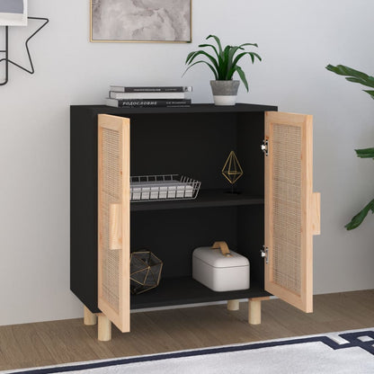 vidaXL Sideboard | Black | Engineered wood, Solid pine wood, Natural rattan