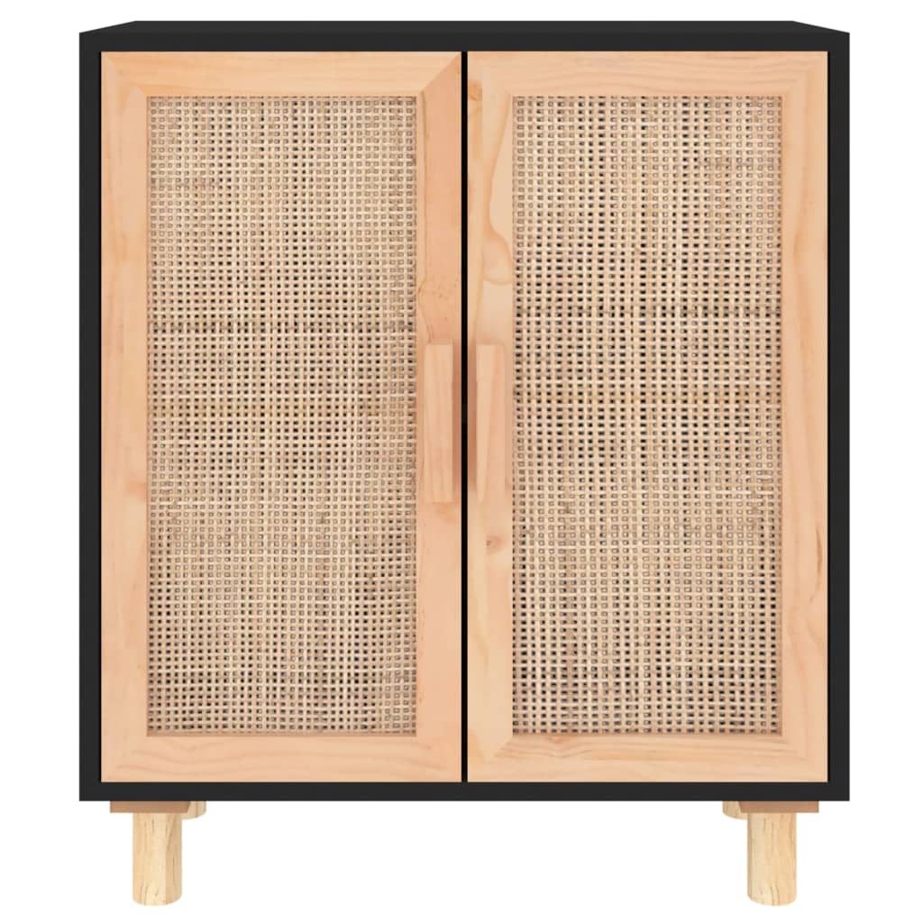 vidaXL Sideboard | Black | Engineered wood, Solid pine wood, Natural rattan