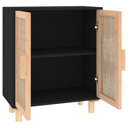 vidaXL Sideboard | Black | Engineered wood, Solid pine wood, Natural rattan