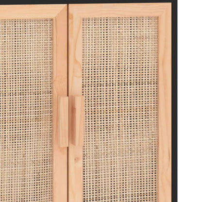 vidaXL Sideboard | Black | Engineered wood, Solid pine wood, Natural rattan