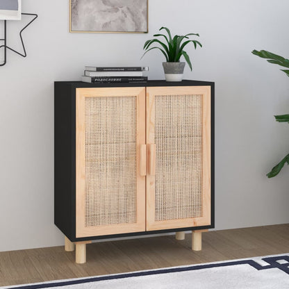 vidaXL Sideboard | Black | Engineered wood, Solid pine wood, Natural rattan