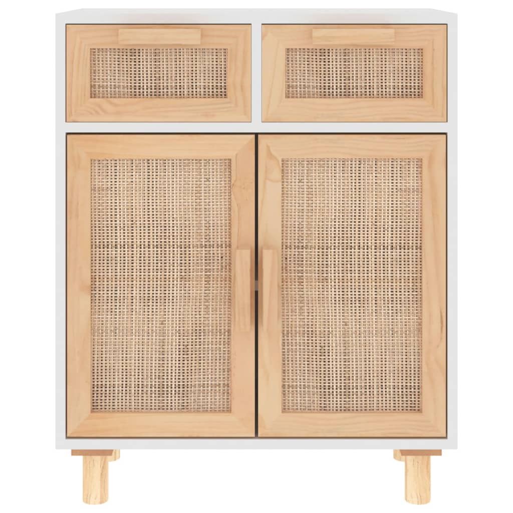 vidaXL Sideboard White 60x30x75 cm Solid Wood Pine and Natural Rattan