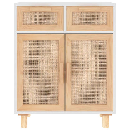 vidaXL Sideboard White 60x30x75 cm Solid Wood Pine and Natural Rattan