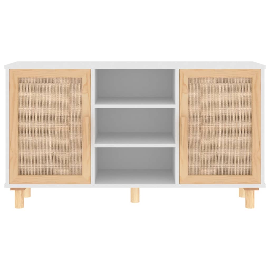 vidaXL Sideboard White 105x30x60 cm Solid Wood Pine and Natural Rattan