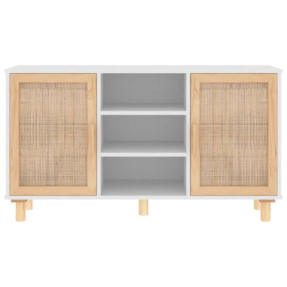 vidaXL Sideboard White 105x30x60 cm Solid Wood Pine and Natural Rattan