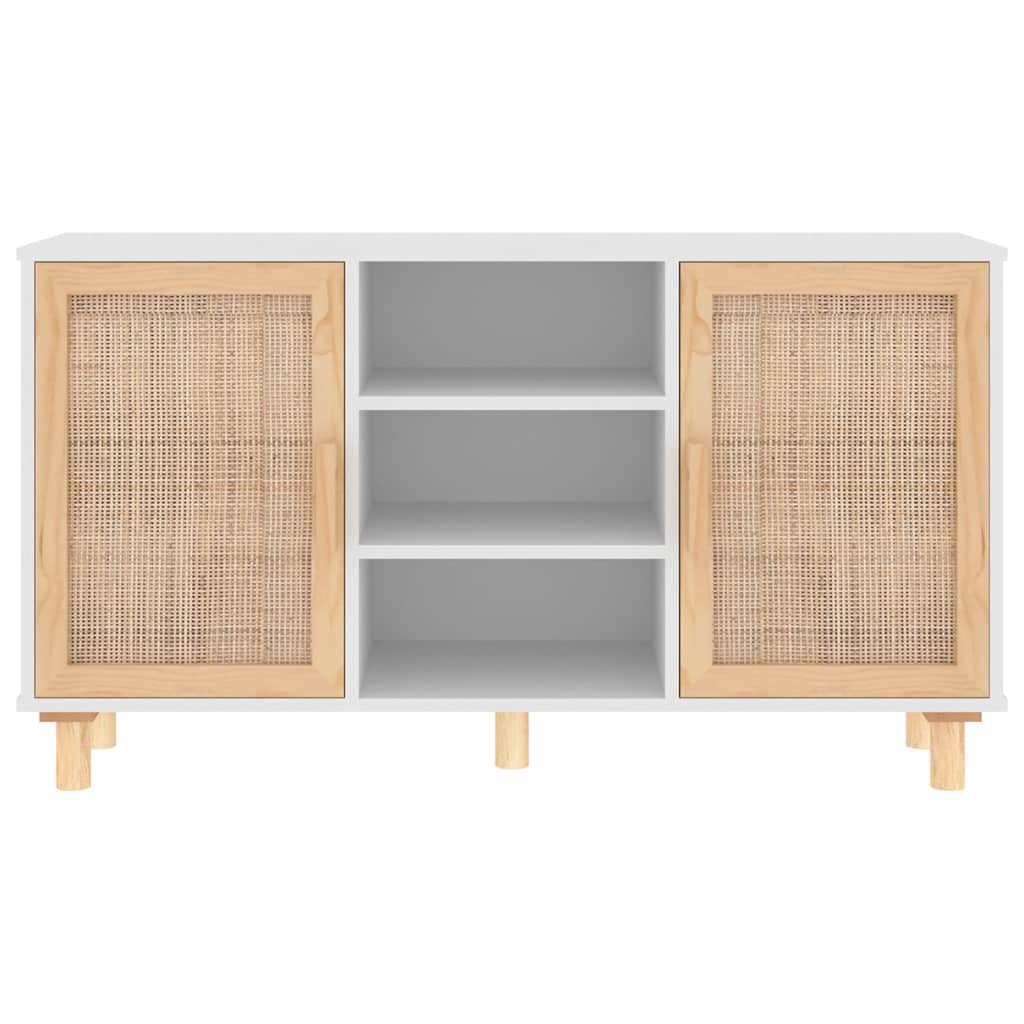 vidaXL Sideboard White 105x30x60 cm Solid Wood Pine and Natural Rattan